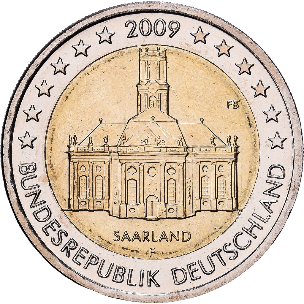 Germany, 2 Euro, Le land de la Sarre et la Ludwigskirche de Sarrebruck, 2009