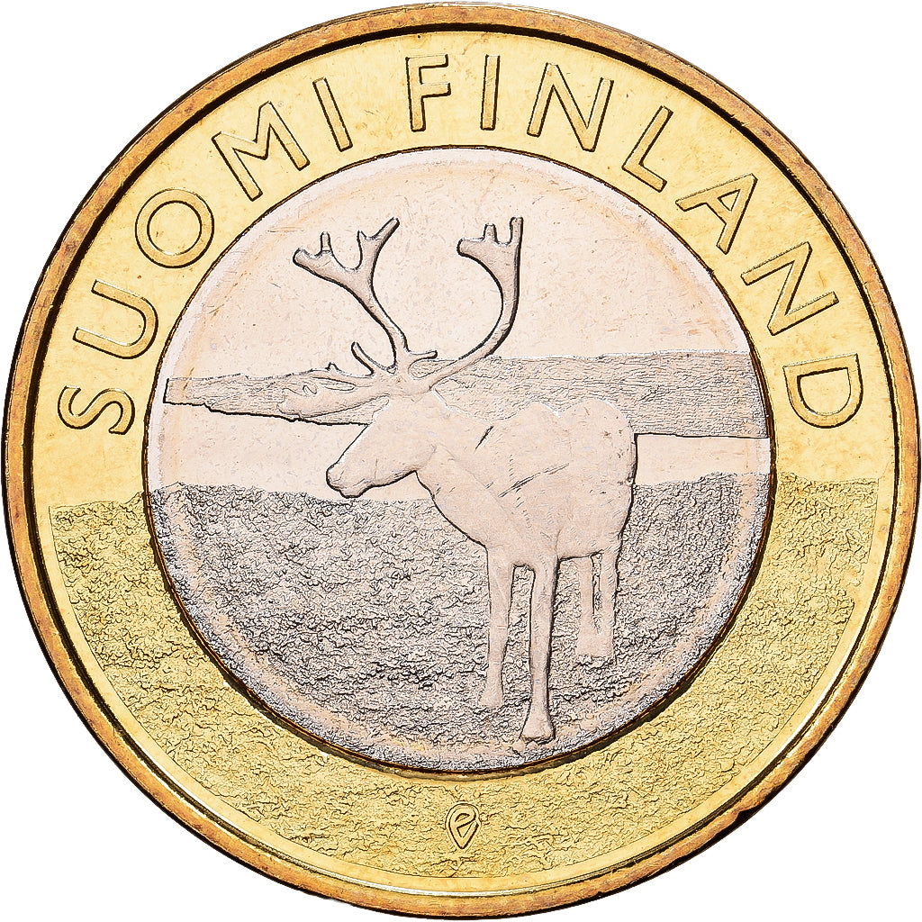 Finlândia, 5 Euro, Reindeer in Lapland, 2015, Vantaa, Bimetálico, MS(63)