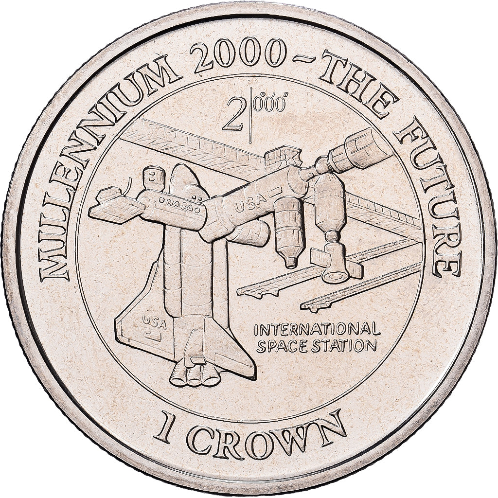 Île de Man, 1 couronne, 2000, Pobjoy Mint, Millénaire - Station spatiale