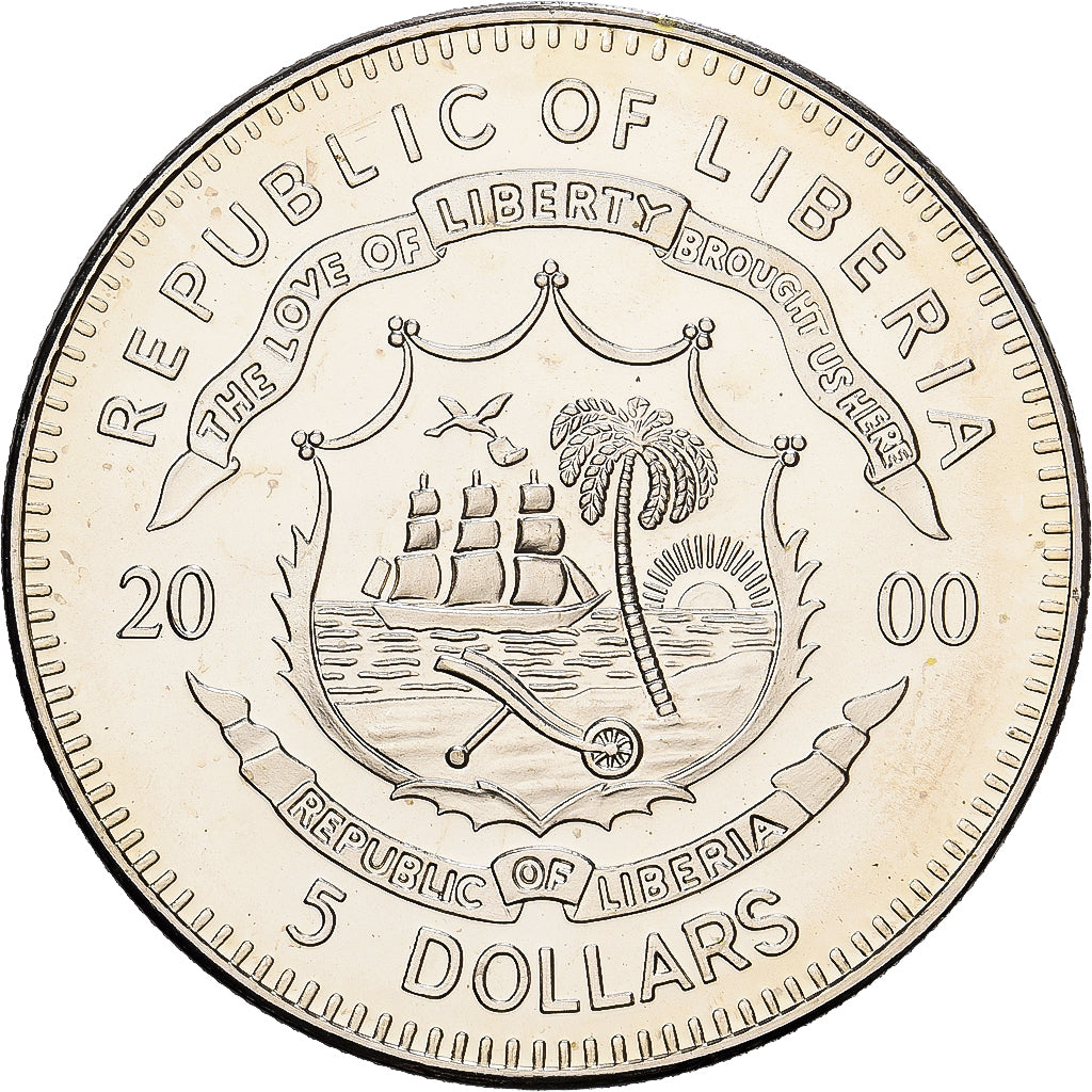 Liberia, 5 Dollars, Mission Apollo XI, 2000, Copper-nickel, MS(63)