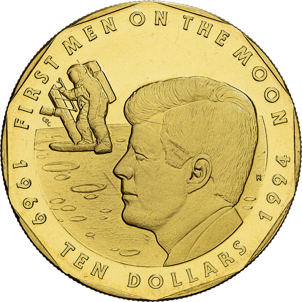 Marshall Islands, 10 Dollars, 25th Anniversary - First Men on the Moon, 1994