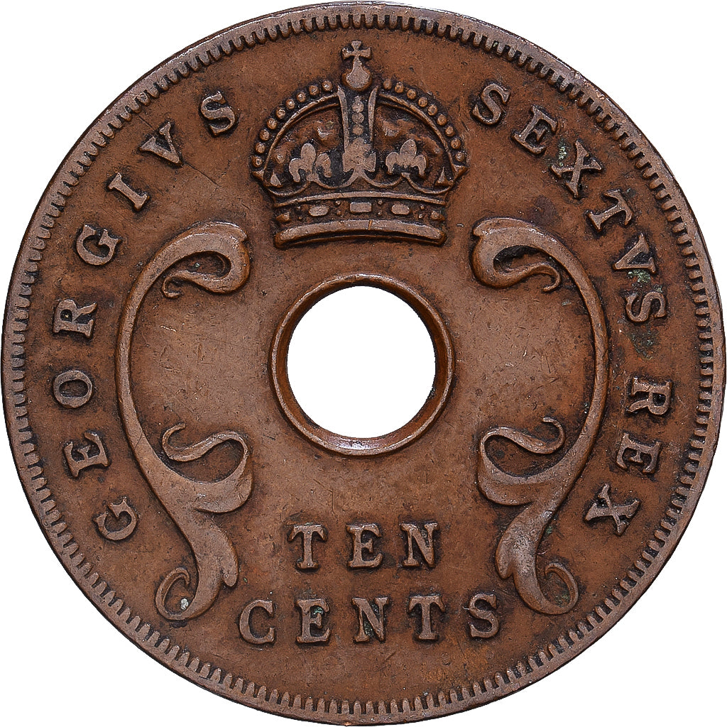 ESTE DE ÁFRICA, George VI, 10 Cents, 1952, Bronce, MBC+, KM:34