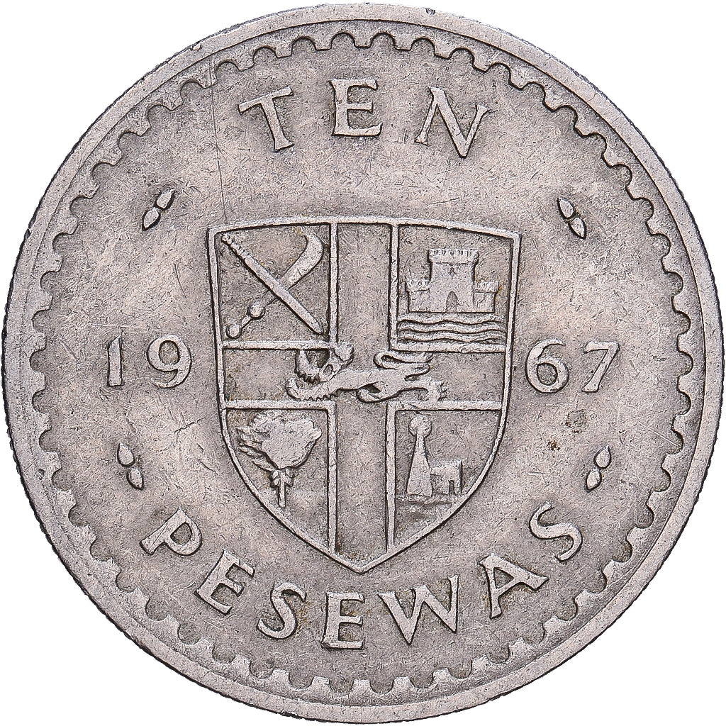 Münze, Ghana, 10 Pesewas, 1967, S+, Kupfer-Nickel, KM:16