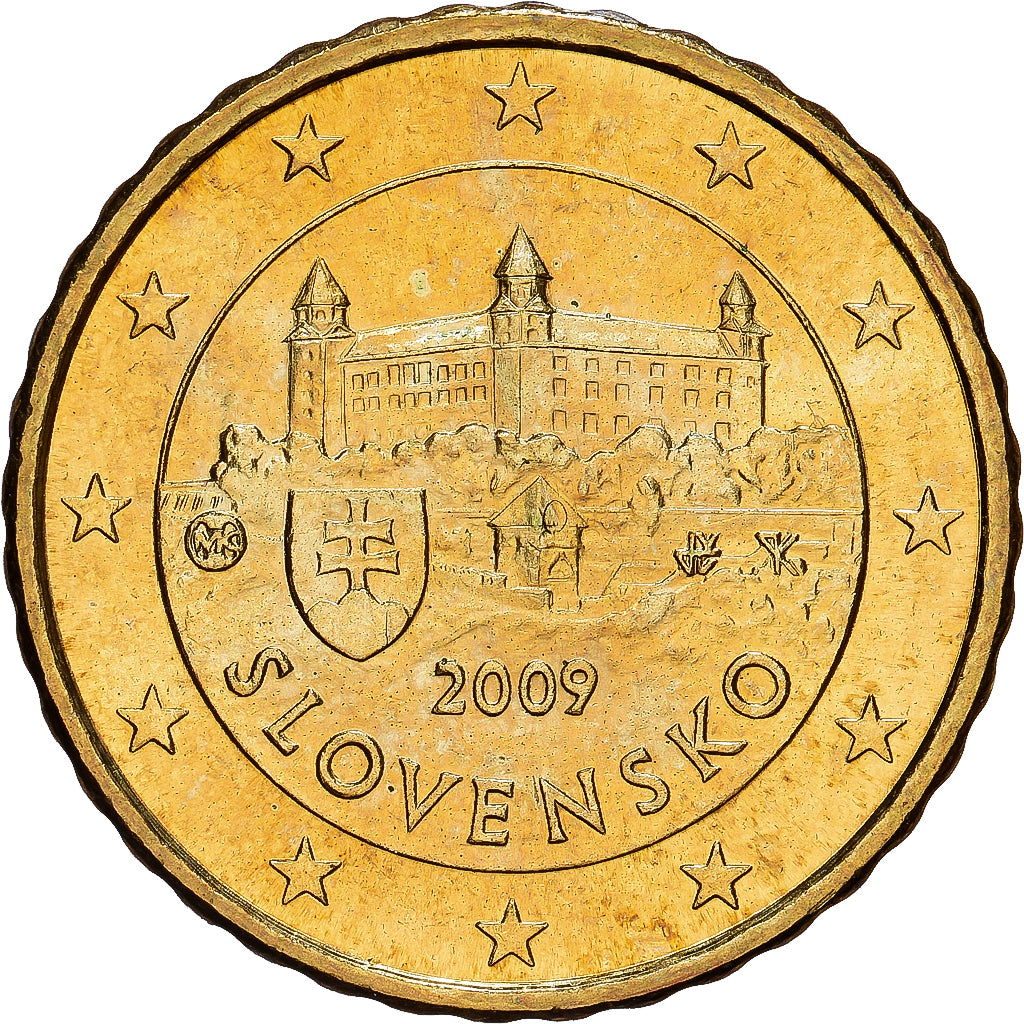 Slowakei, 10 Centimes, le château de Bratislava, 2009, Kremnica, Nordic gold