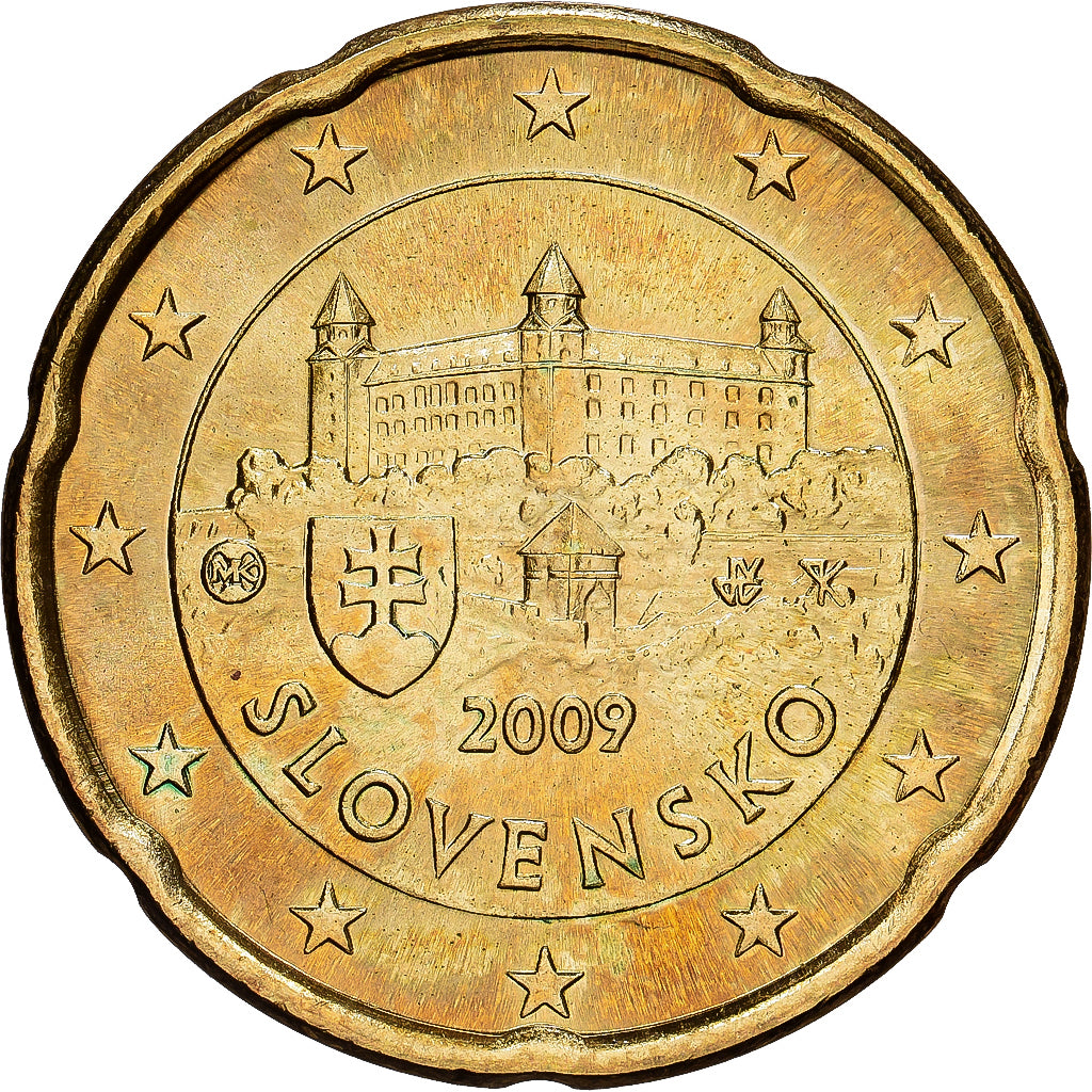 Slowakei, 20 Centimes, le château de Bratislava, 2009, Kremnica, Nordic gold