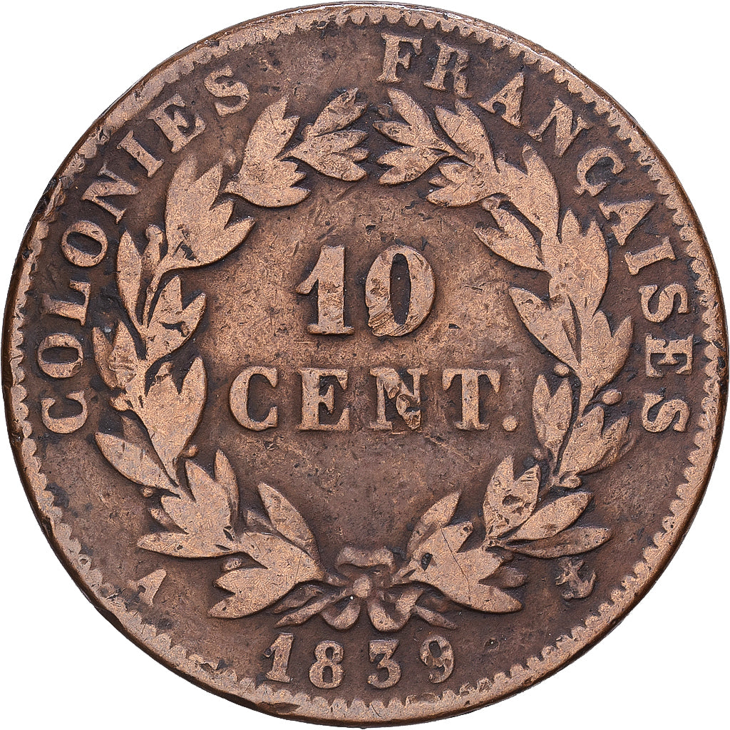 Französische Kolonien, Louis Philippe I, 10 Cents, 1839, Paris, Bronze, S+