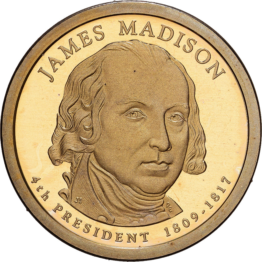 USA, 1 Dollar, James Madison, 2015, U.S. Mint, Miedź-Mosiądz, MS(63)