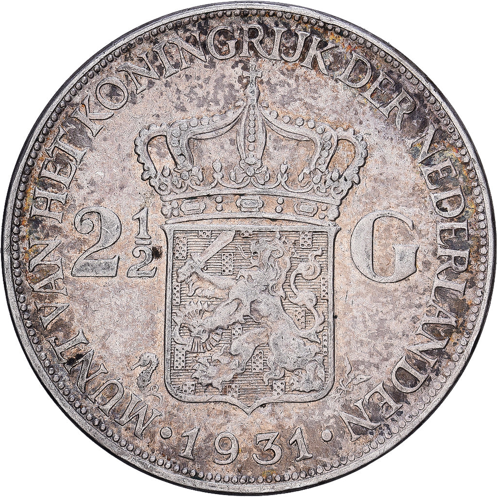 Paesi Bassi, Wilhelmina I, 2-1/2 Gulden, 1931, Utrecht, Argento, BB, KM:165