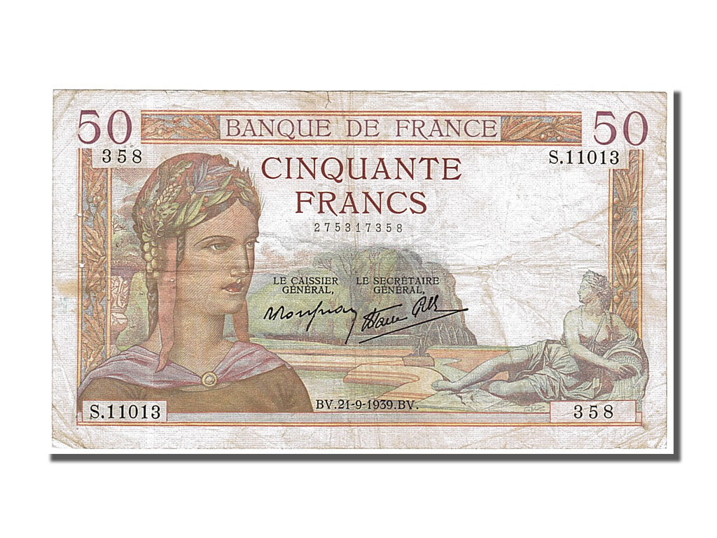 Banknote, France, 50 Francs, 50 F 1934-1940 ''Cérès'', 1939, 1939-09-21