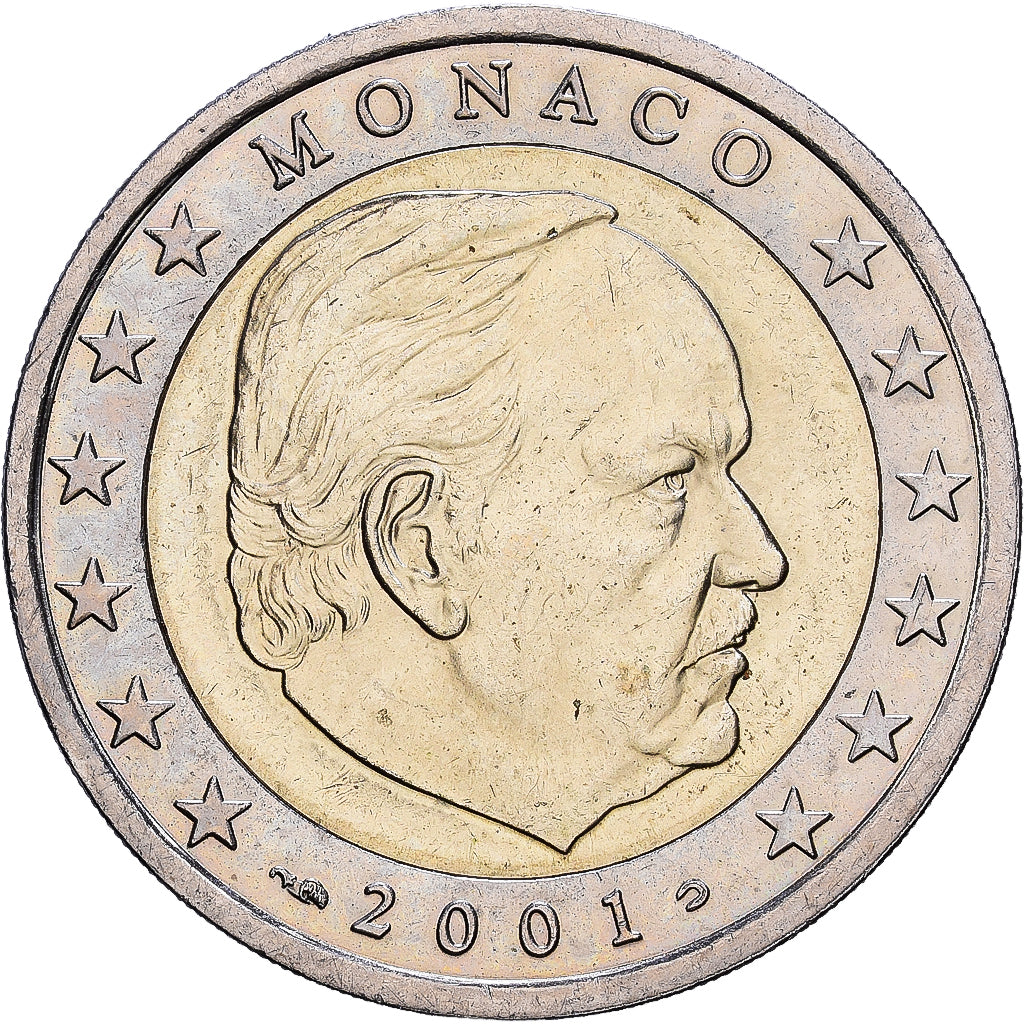 Monaco, Rainier III, 2 Euro, 2001, Monnaie de Paris, Bimetaliczny, AU(50-53)