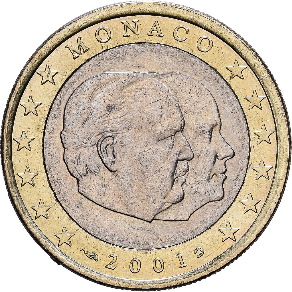 Monaco, Rainier III & Albert, 1 Euro, 2001, MDP, Bi-Metallic, SS+, KM:173