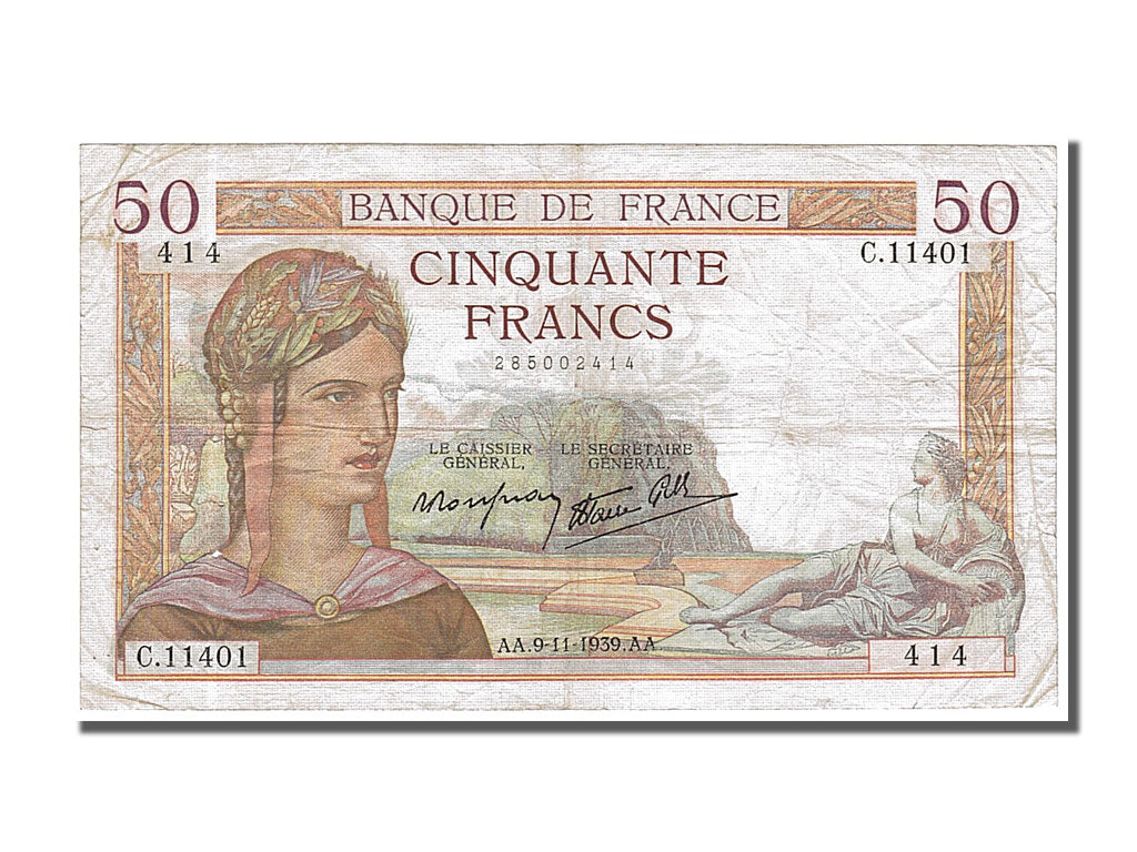 Banconote, Francia, 50 Francs, 50 F 1934-1940 ''Cérès'', 1939, 1939-11-09