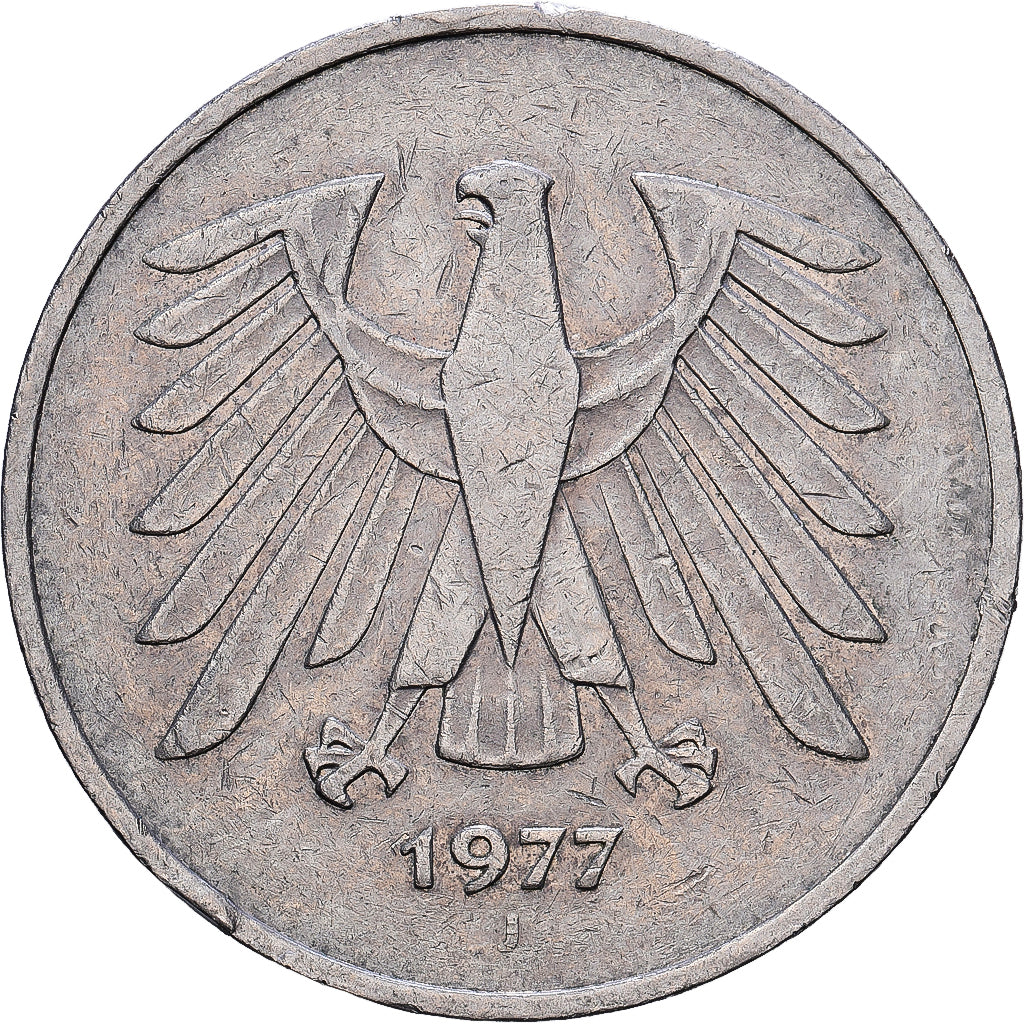 Germany, 5 Mark, 1977, Hambourg, Copper-nickel, EF(40-45)