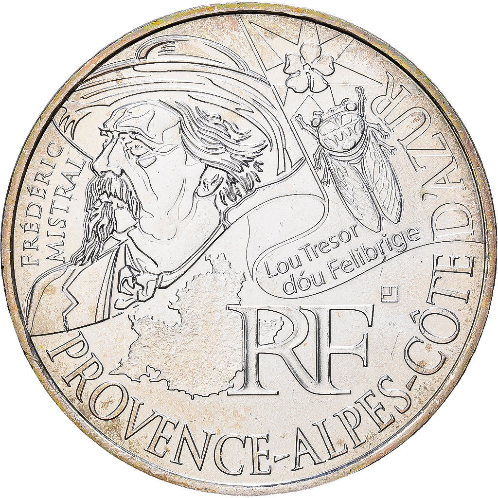 France, 10 Euro, Provence Alpes Côte d'Azur, 2012, Paris, Silver, AU(55-58)