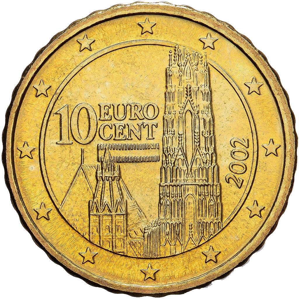 Austria, 10 Euro Cent, 2002, AU(55-58), Brass, KM:3085