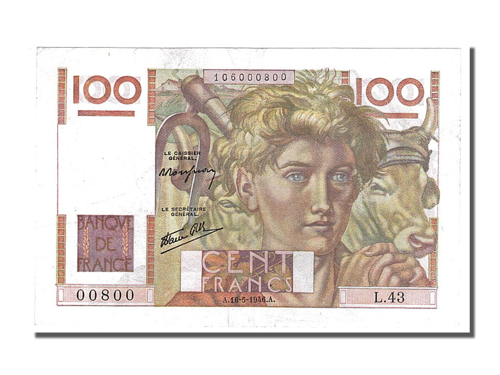 Banconote, Francia, 100 Francs, 100 F 1945-1954 ''Jeune Paysan'', 1946