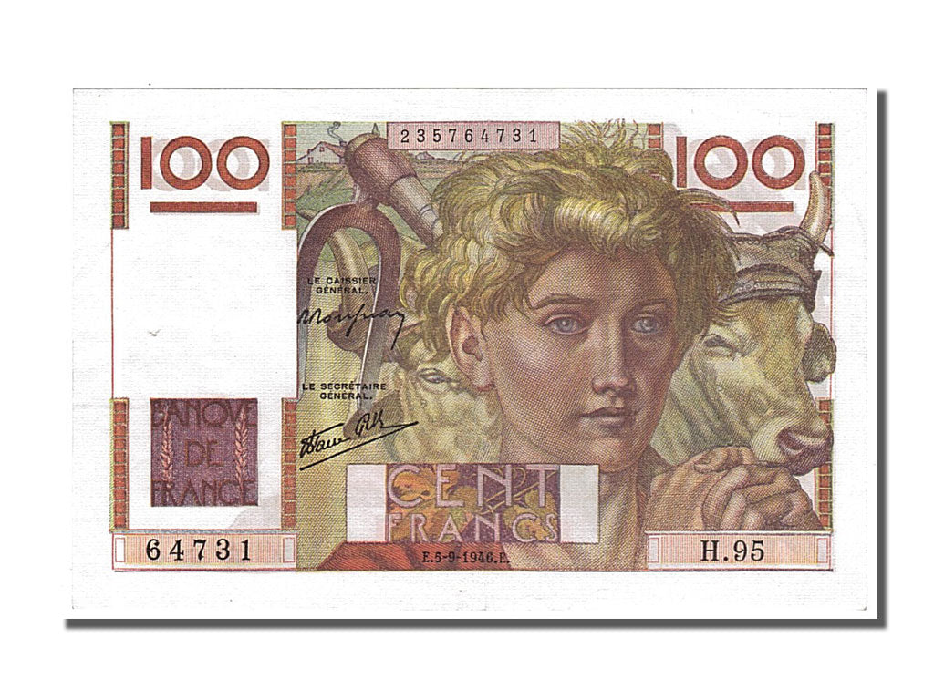 Biljet, Frankrijk, 100 Francs, 100 F 1945-1954 ''Jeune Paysan'', 1946