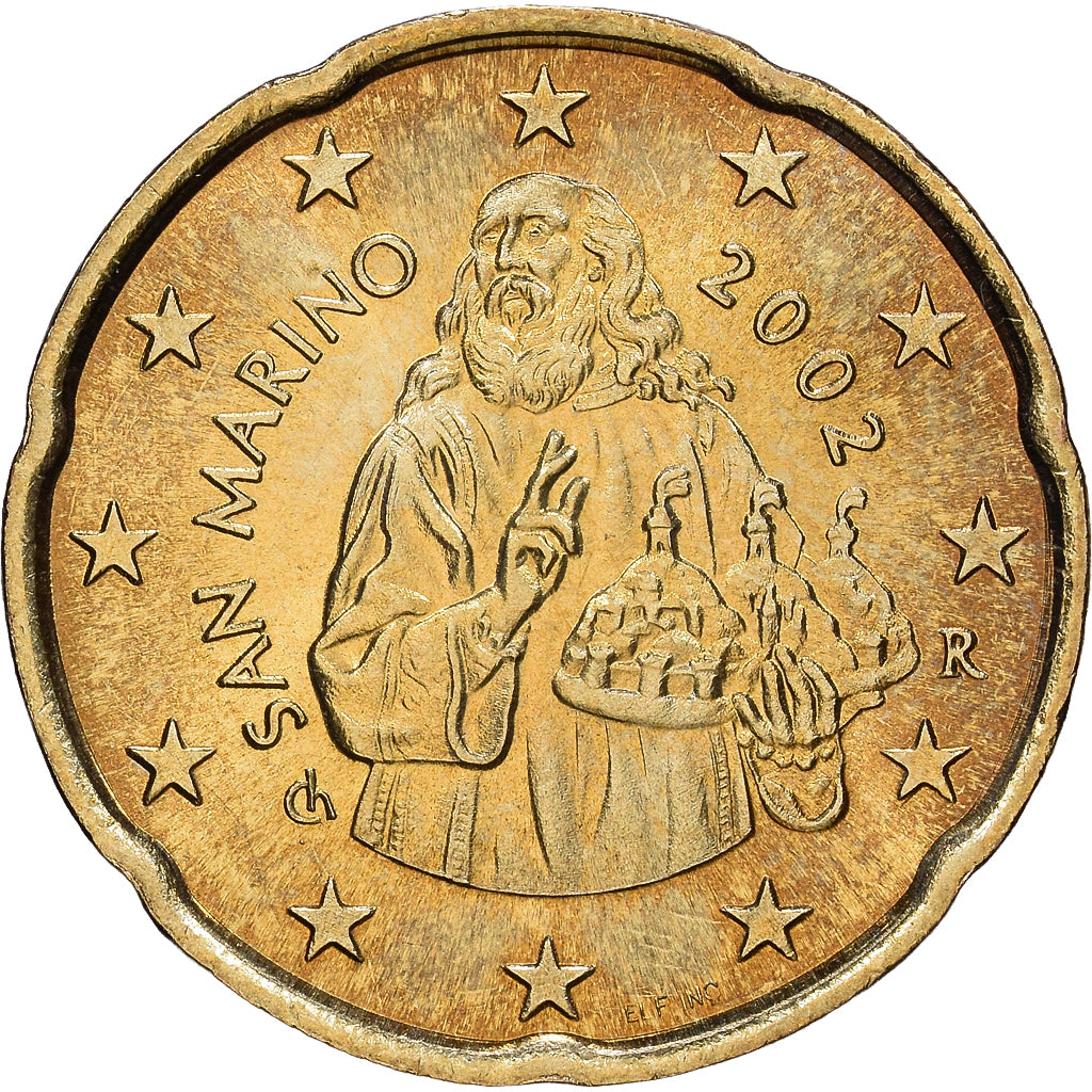 San Marino, 20 Centimes, 2002, Rome, Nordic gold, PR, KM:444
