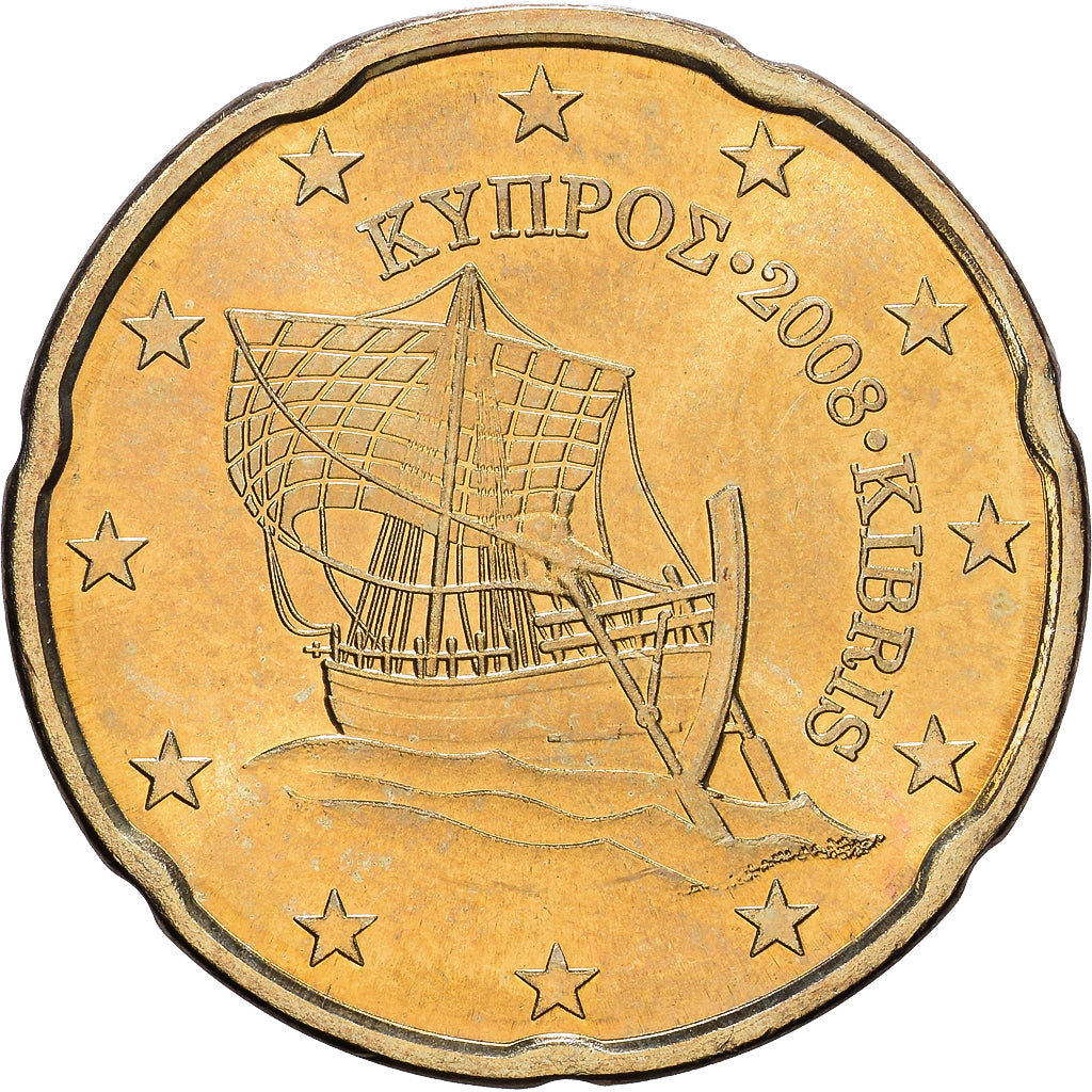 Cyprus, 20 Centimes, 2008, Vantaa, Nordic gold, PR+