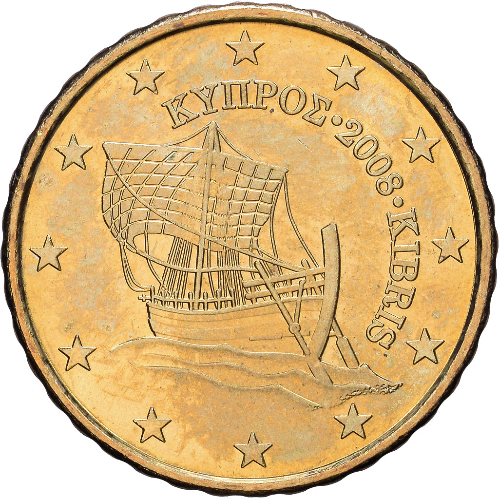 Cyprus, 10 Centimes, 2008, Vantaa, Nordic gold, PR+