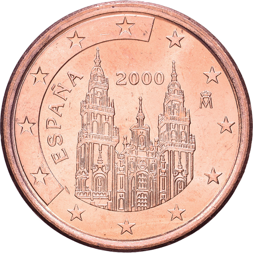 Espanha, 5 Centimes, Burgos cathedral, 2000, Madrid, Aço Cromado a Cobre