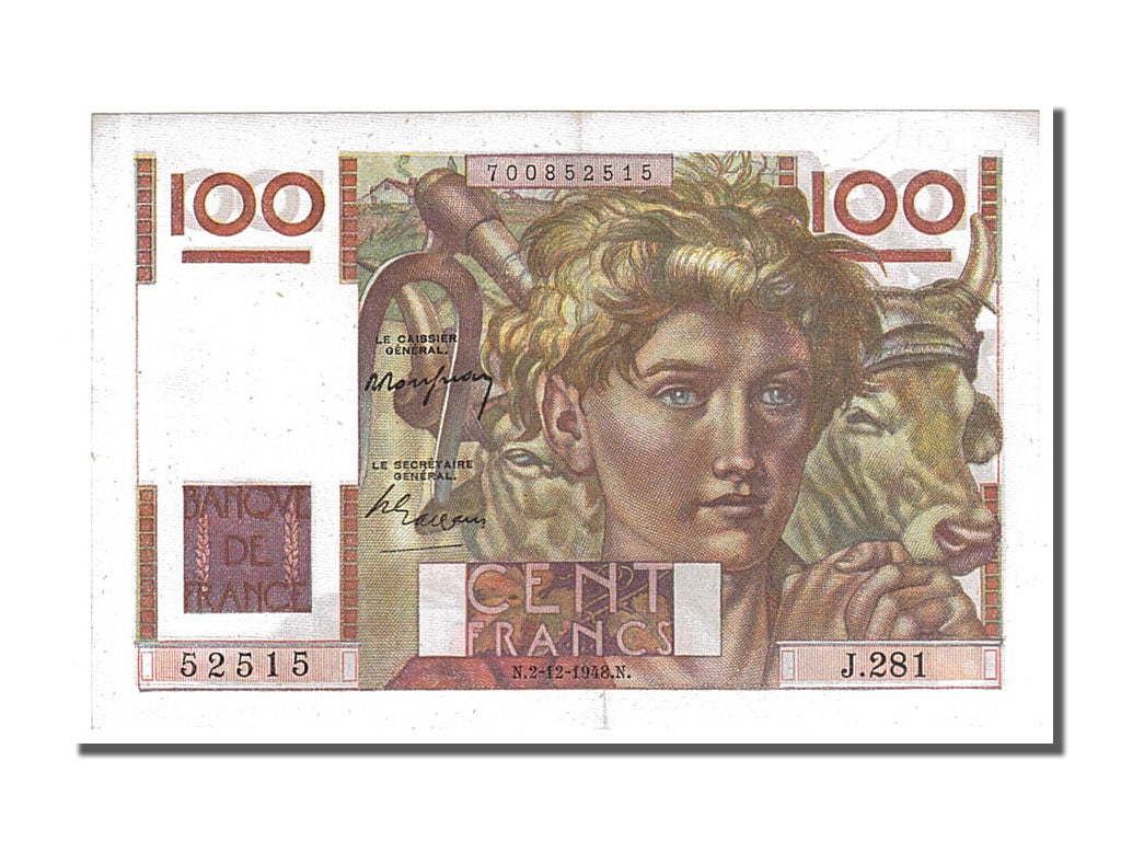 Geldschein, Frankreich, 100 Francs, 100 F 1945-1954 ''Jeune Paysan'', 1948