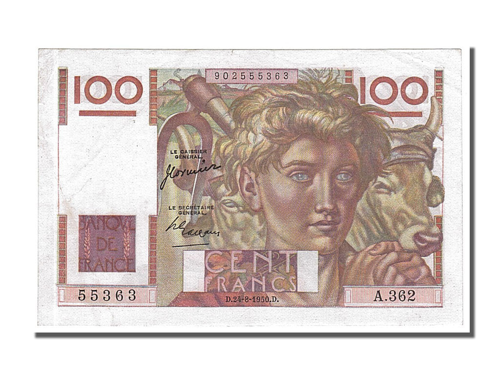 Geldschein, Frankreich, 100 Francs, 100 F 1945-1954 ''Jeune Paysan'', 1950