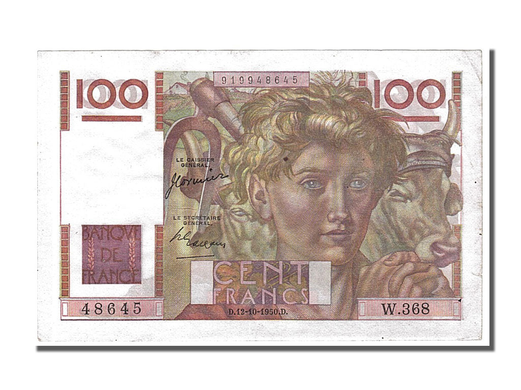 Geldschein, Frankreich, 100 Francs, 100 F 1945-1954 ''Jeune Paysan'', 1950