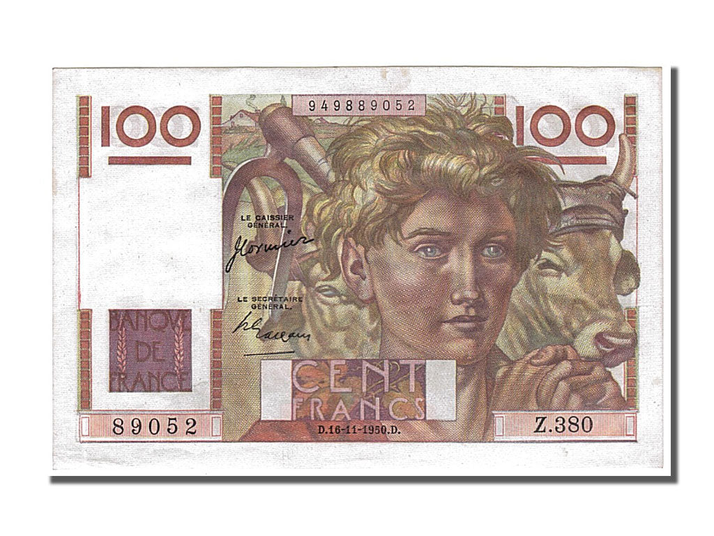 Geldschein, Frankreich, 100 Francs, 100 F 1945-1954 ''Jeune Paysan'', 1950