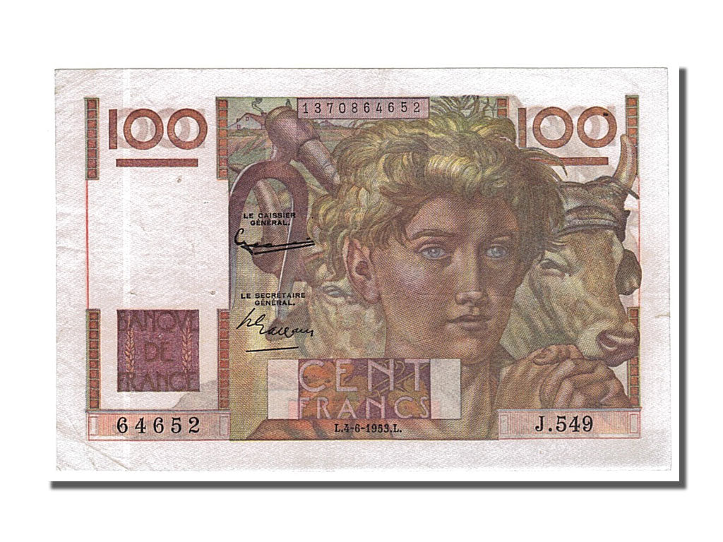 Biljet, Frankrijk, 100 Francs, 100 F 1945-1954 ''Jeune Paysan'', 1953