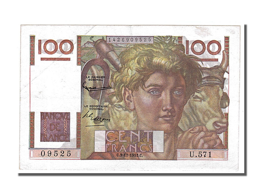 Billet, France, 100 Francs, 100 F 1945-1954 ''Jeune Paysan'', 1953, 1953-12-03