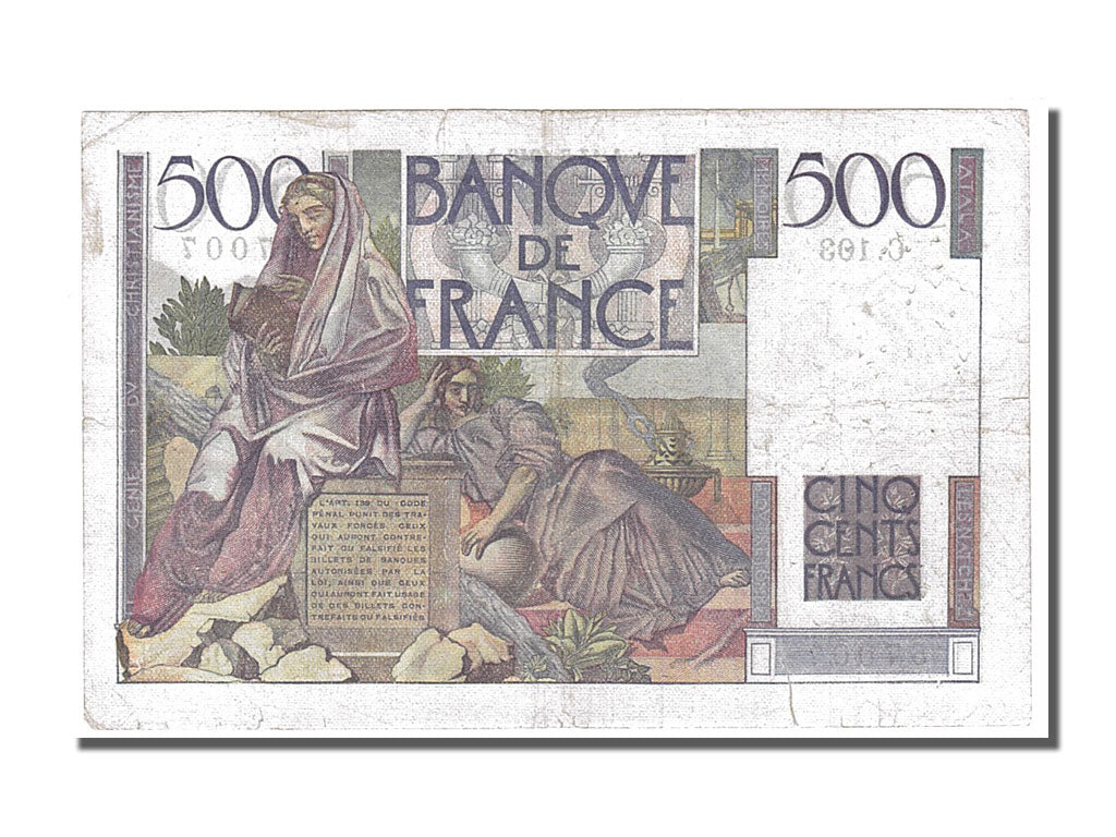 Geldschein, Frankreich, 500 Francs, 500 F 1945-1953 ''Chateaubriand'', 1948