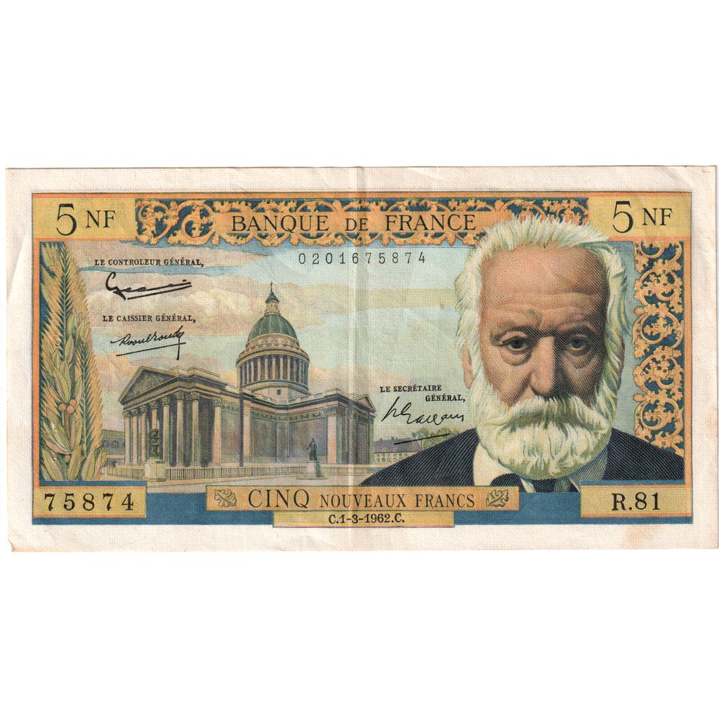 France, 5 Nouveaux Francs, Victor Hugo, 1962-03-01, R.81, TTB