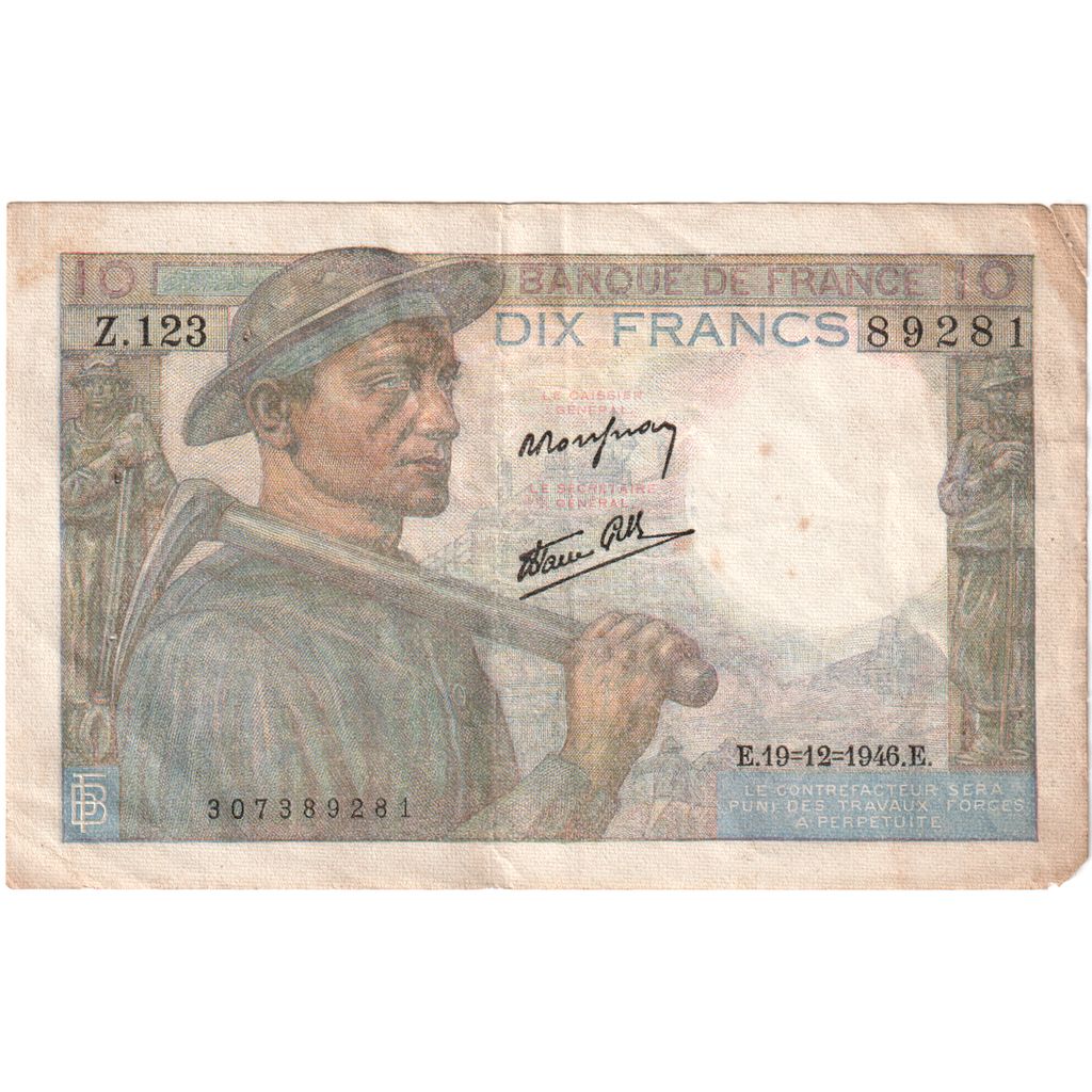 Francia, 10 Francs, Mineur, 1946-12-19, Z.123 89281, BC
