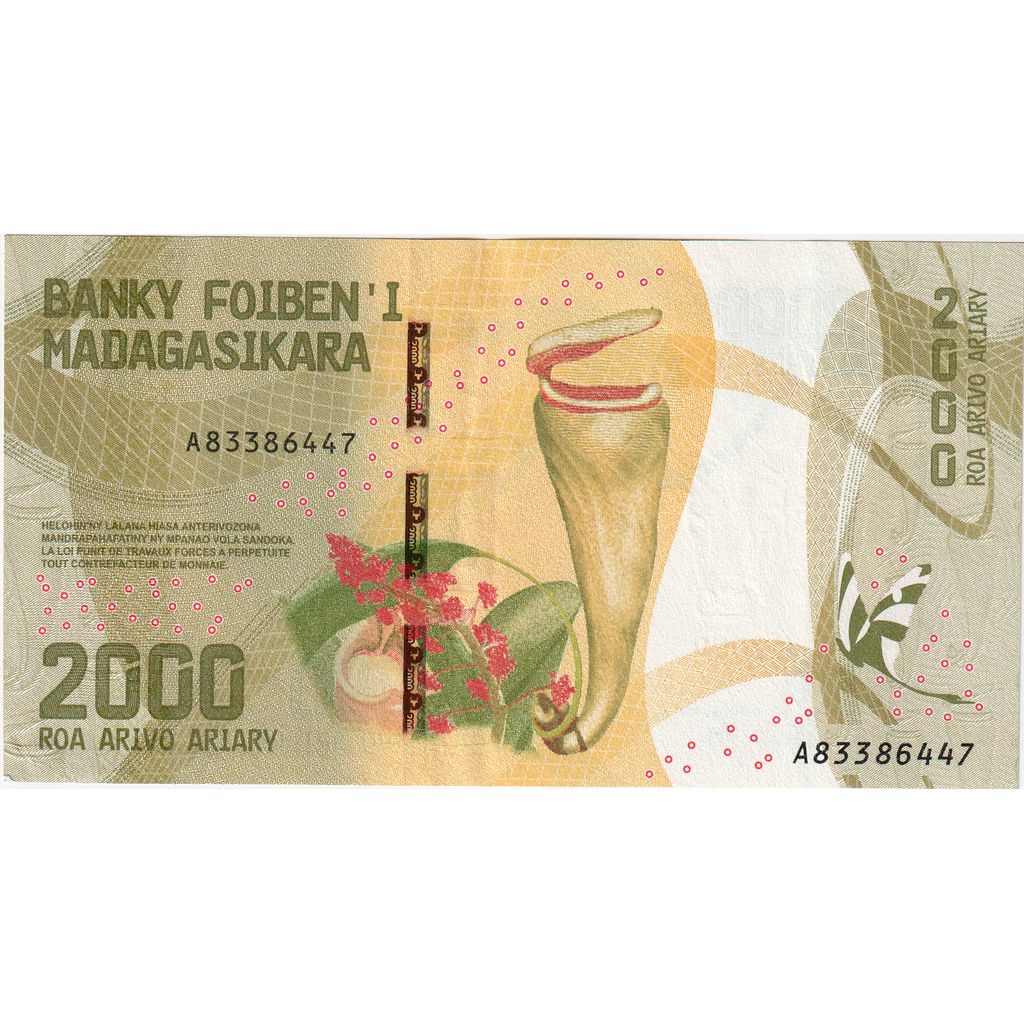 Geldschein, Madagascar, 2000 Ariary, SS