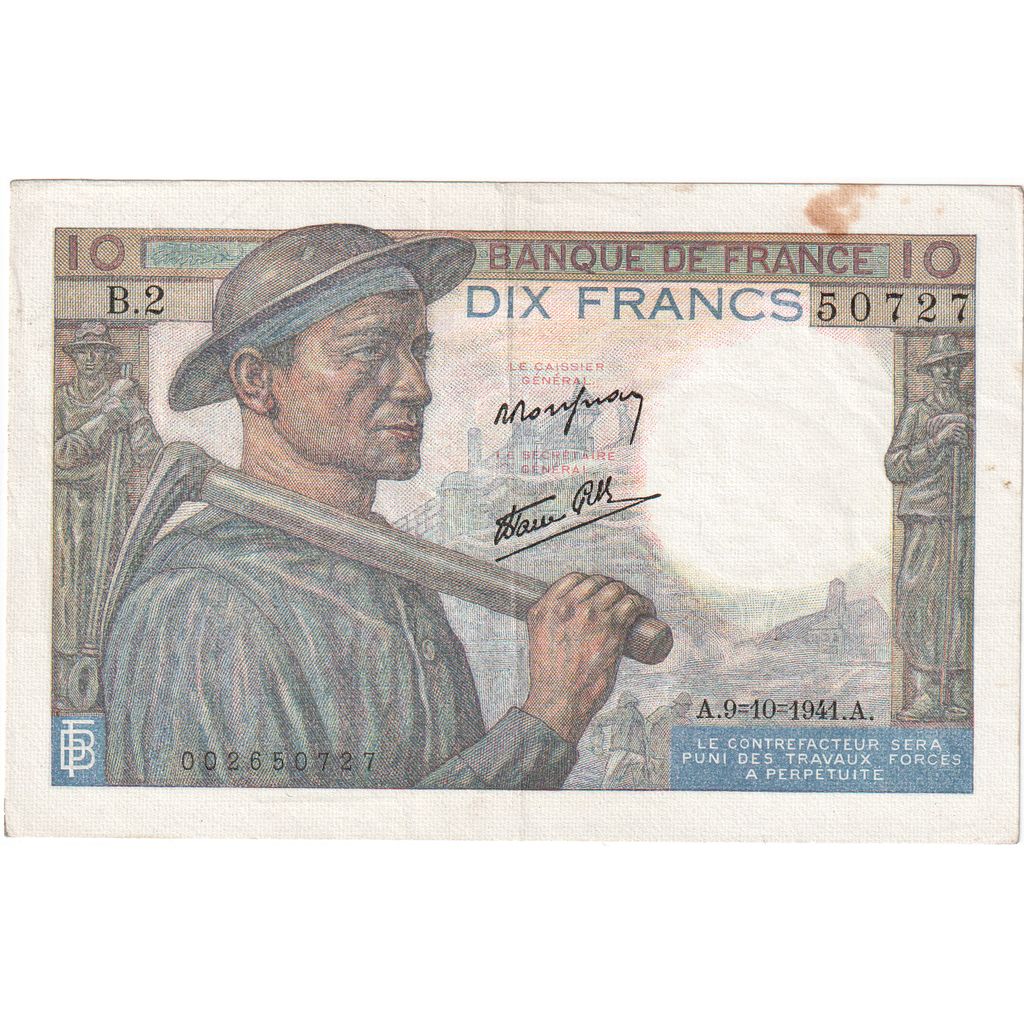 Frankreich, 10 Francs, 1941-10-09, B250727, SS