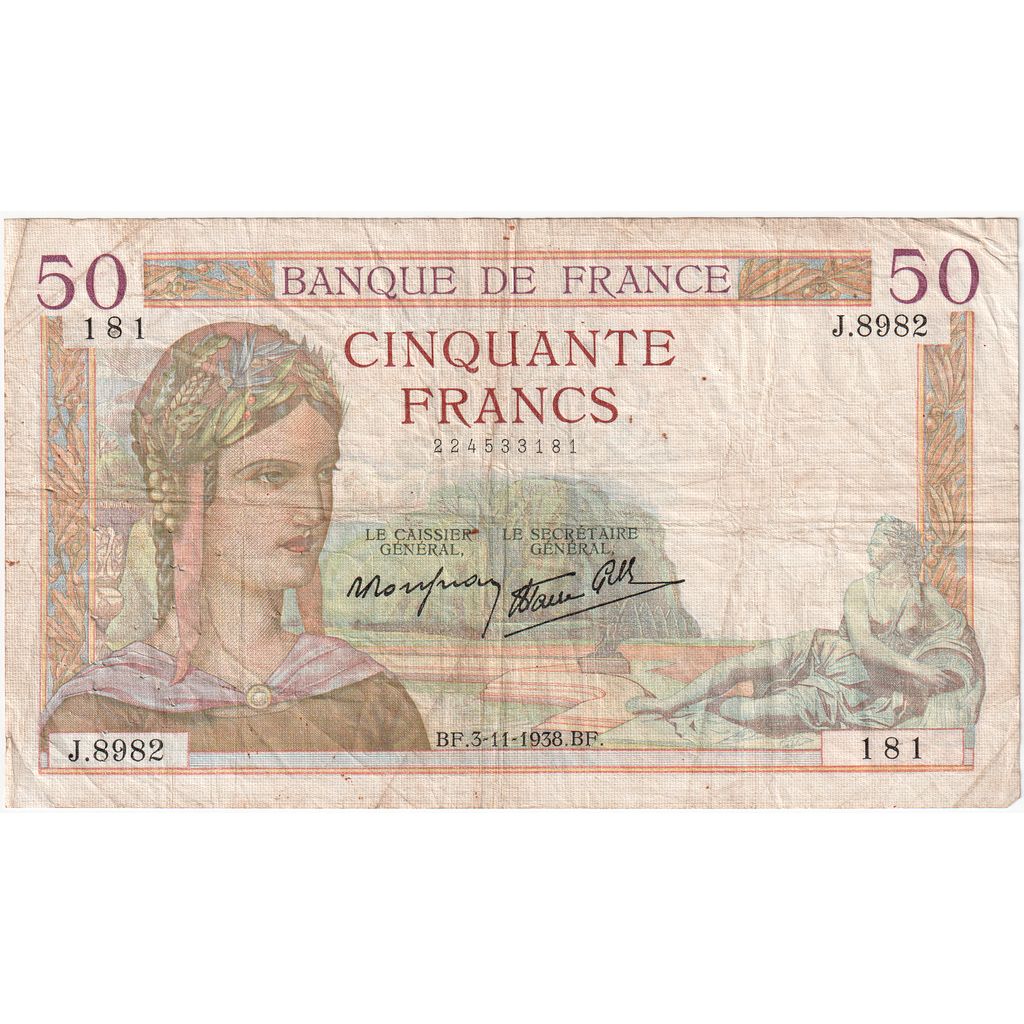 Francia, 50 Francs, Cérès, 1938-11-03, J8982, BC