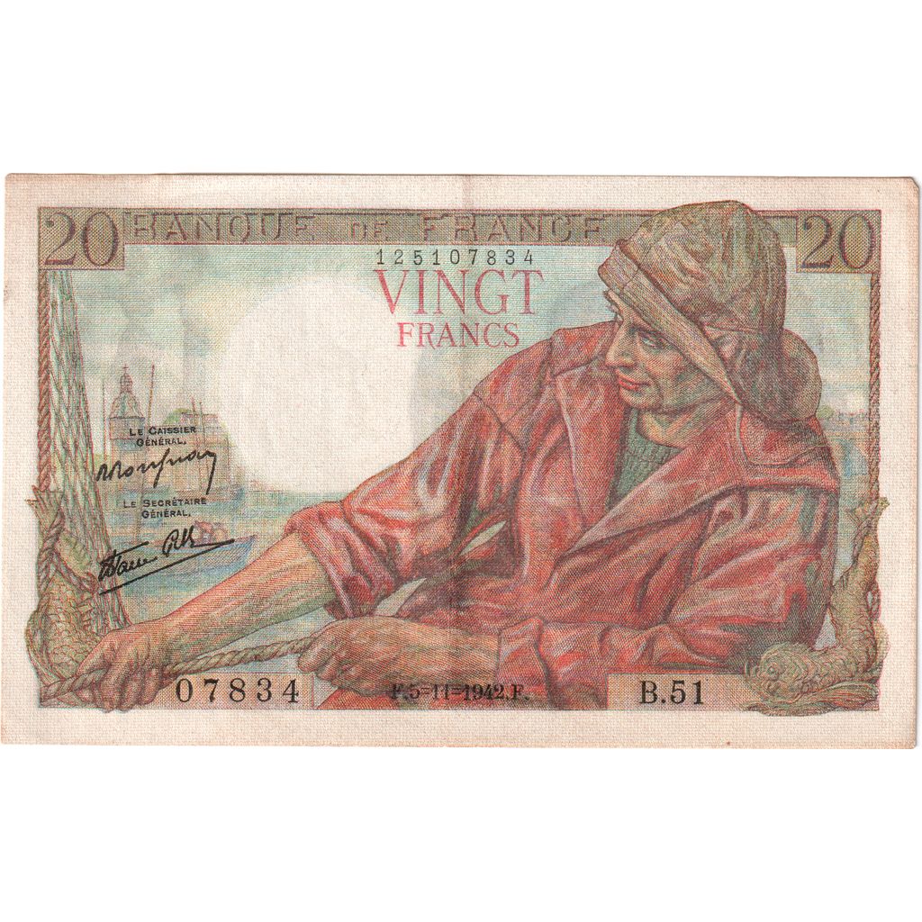 Frankreich, 20 Francs, Pêcheur, 1942-02-12, B51, VZ