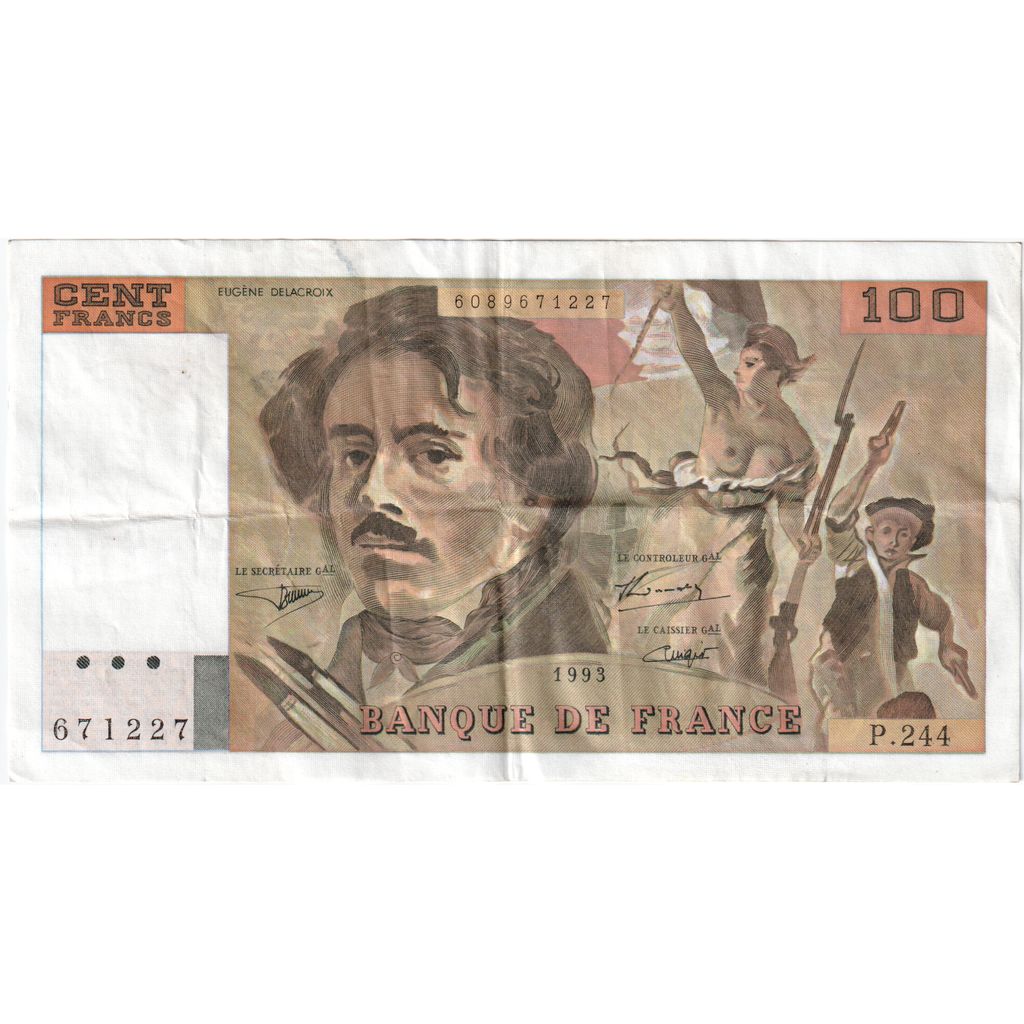 France, 100 Francs, Delacroix, Undated (1993), P244, VG(8-10)