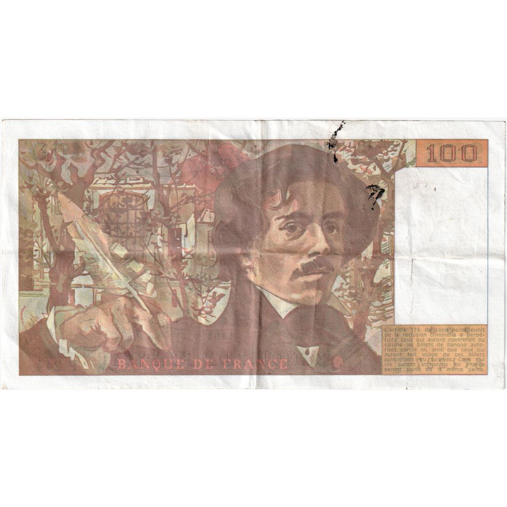 France, 100 Francs, Delacroix, Undated (1993), P244, VG(8-10)