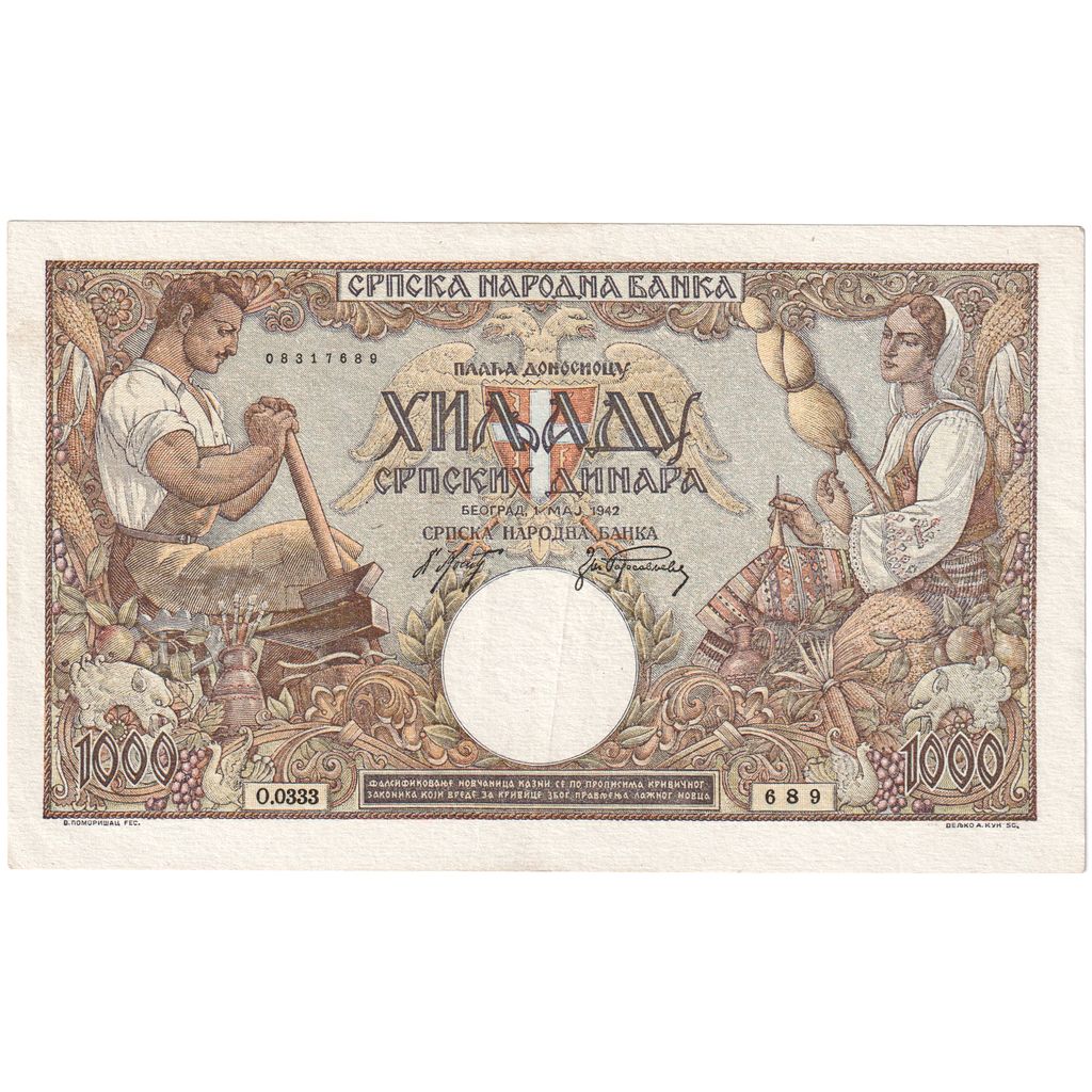 Serbia, 1000 Dinara, 1942-05-01, SPL