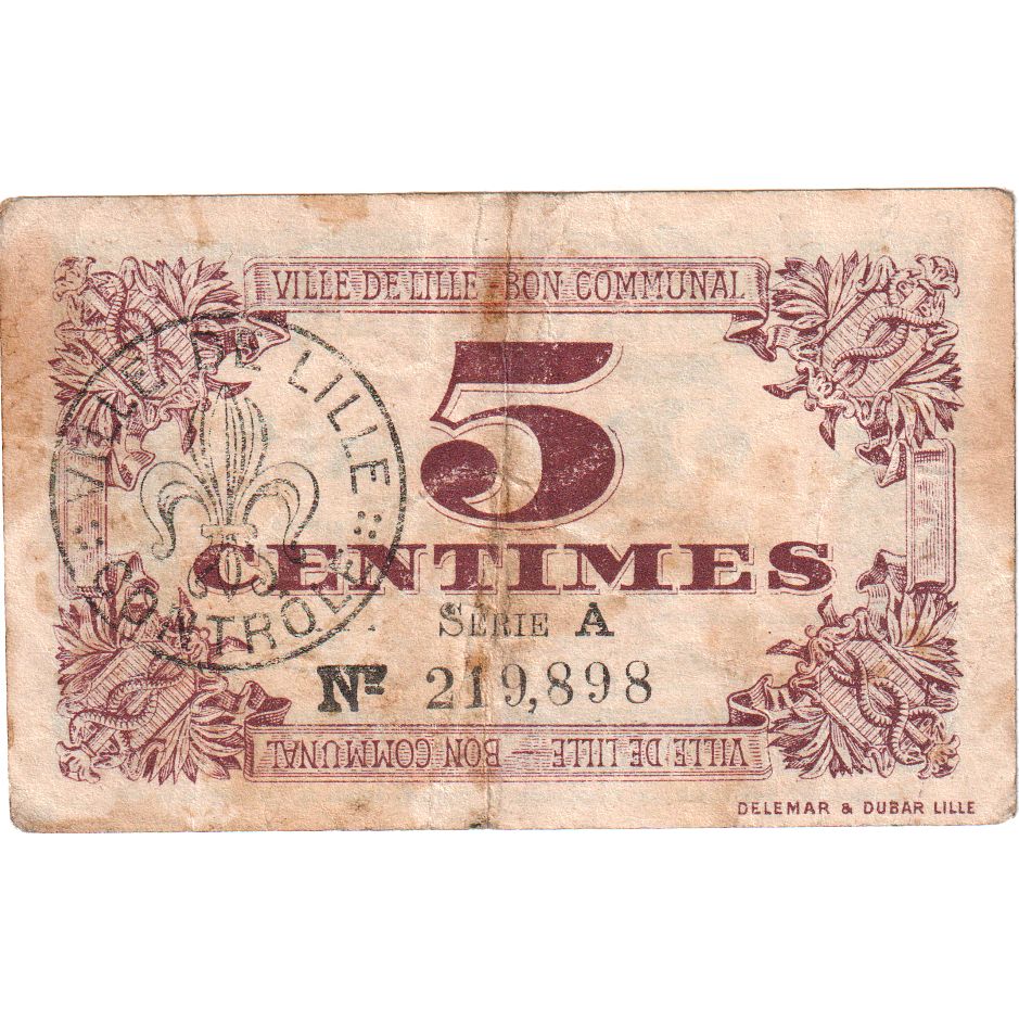Francia, Lille, 5 Centimes, 1917-10-31, 219898, Bon Communal, BC, Pirot:59-1630