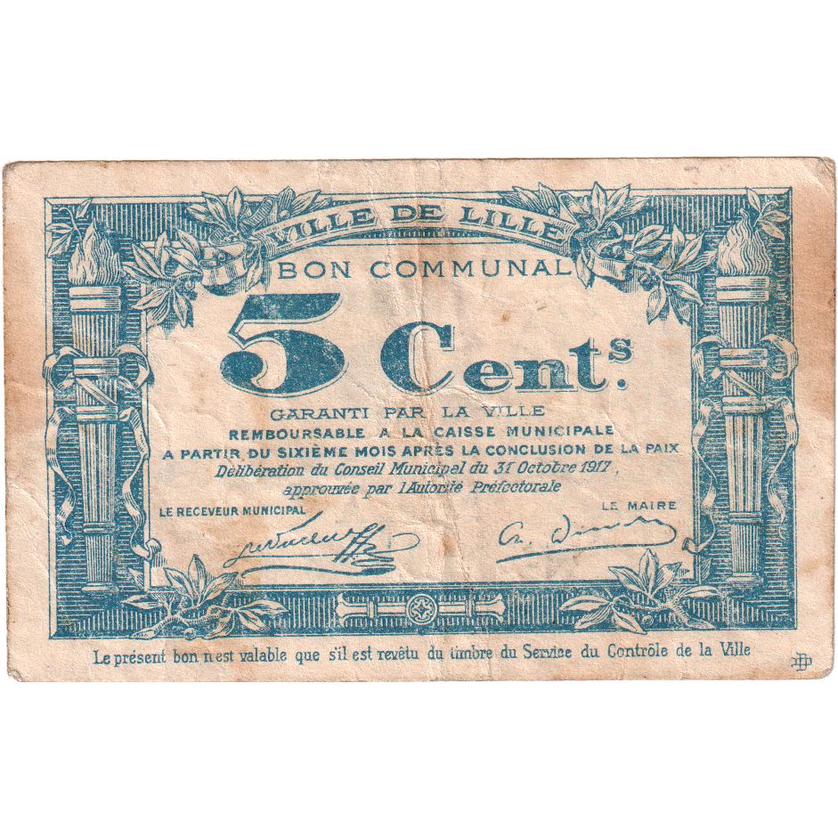 Francia, Lille, 5 Centimes, 1917-10-31, 219898, Bon Communal, BC, Pirot:59-1630