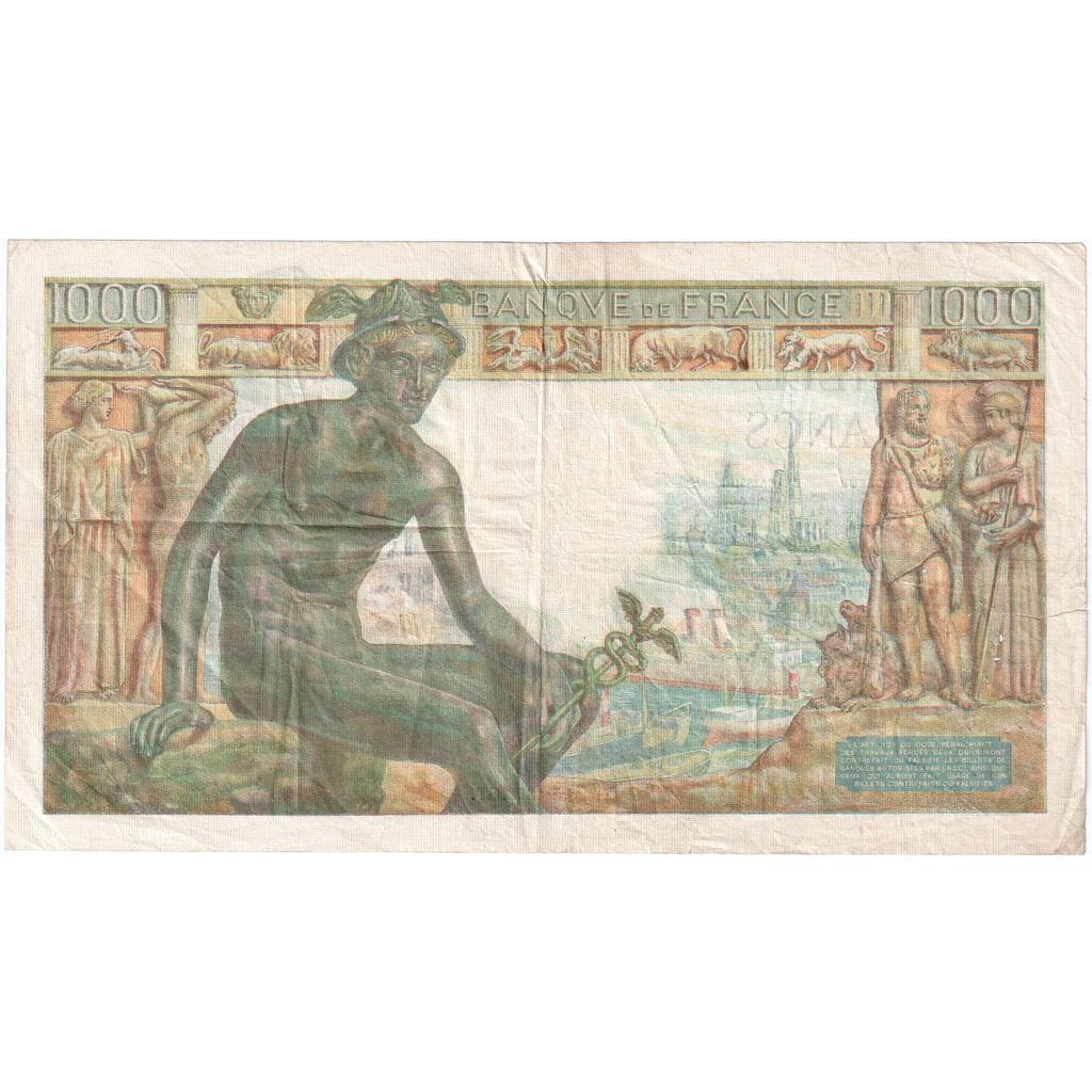France, 1000 Francs, Déesse Déméter, 1942-05-28, U. 163 180, VF(20-25)