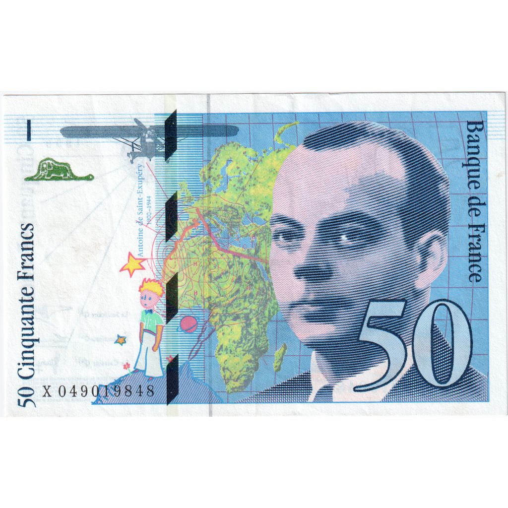 France, 50 Francs, St Exupéry, X 049019848, VF(30-35)