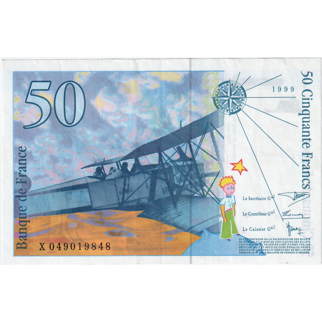France, 50 Francs, St Exupéry, X 049019848, VF(30-35)