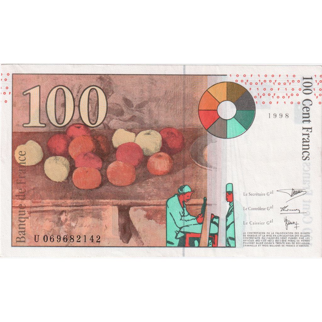 France, 100 Francs, Cézanne, U 069682142, VF(20-25)