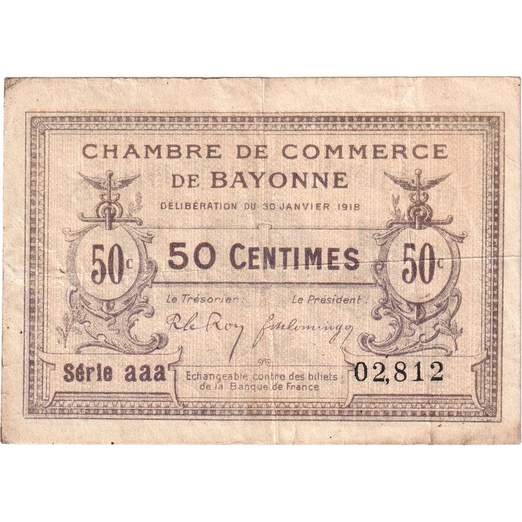 Frankreich, Bayonne, 50 Centimes, 1918-01-30, Serie AAA 02812, Chambre de