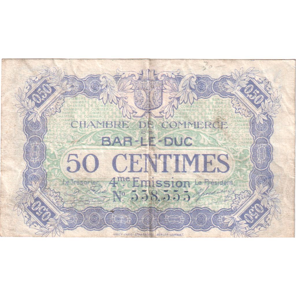 França, 50 Centimes, 558555, Bar Le Duc, F(12-15), Pirot:19-13