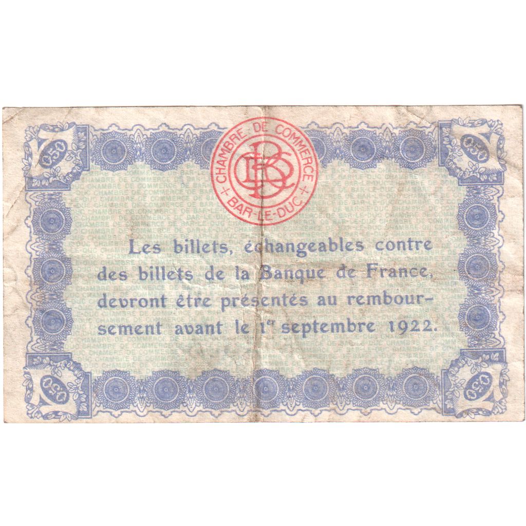 França, 50 Centimes, 558555, Bar Le Duc, F(12-15), Pirot:19-13